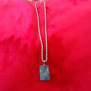 Rope Chain with Blue Stone Pendant with accents of Gold